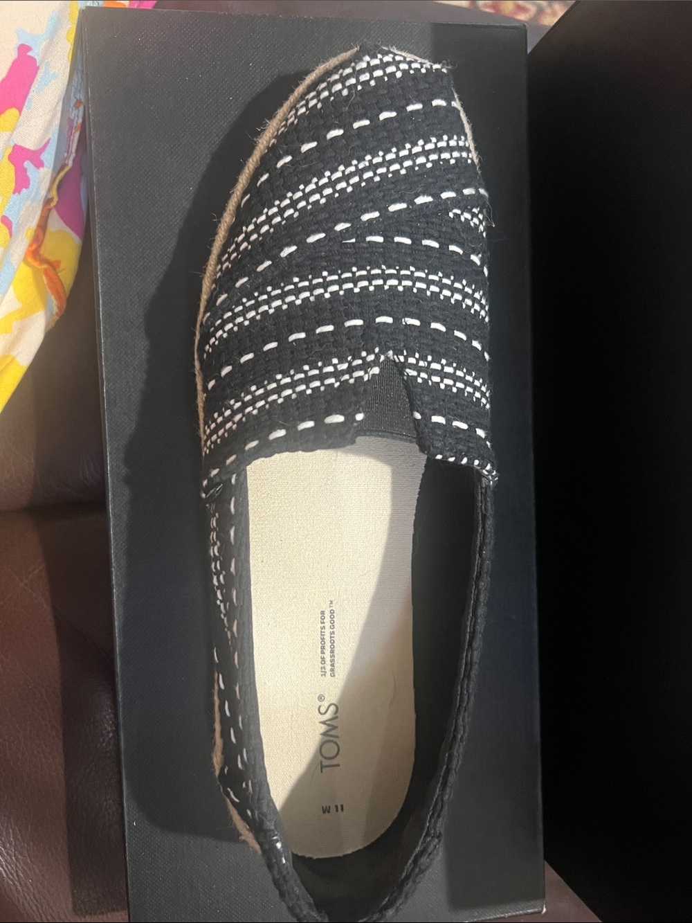TOMS Black & White Striped Slip-On Espadrille